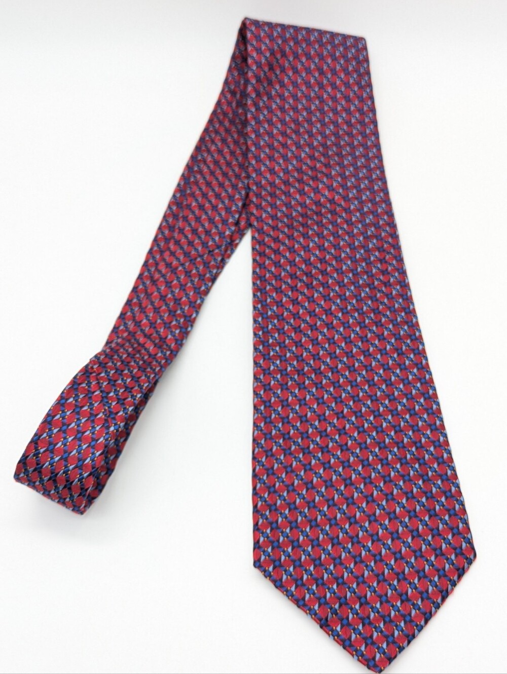 Ike Behar Red Blue Geometric Mens Silk Neck Tie